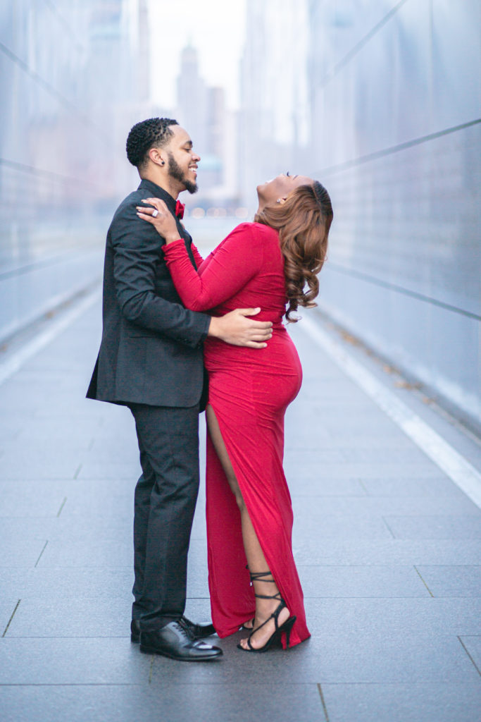 Engagement Session couple laughing at Liberty State Park with NJ Wedding Photographer